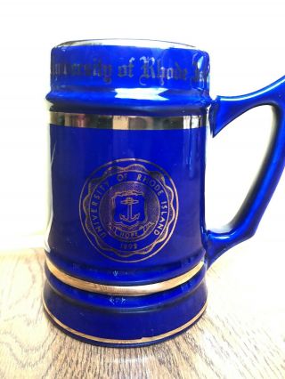 Vintage University Of Rhode Island Beer Stein Mug Navy Blue And Gold Usa