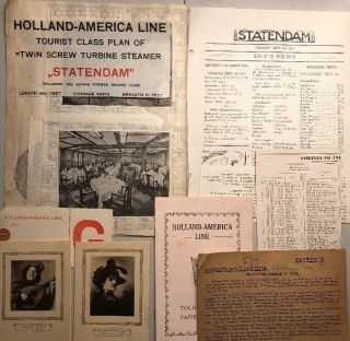 Vintage R.  M.  S Statendam Menus List Holland America Line 1933 - Ship Schematics