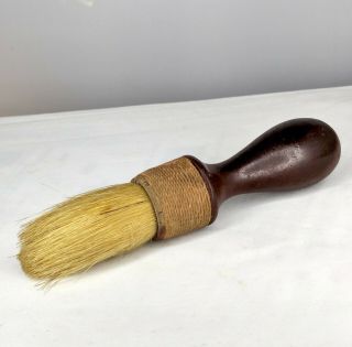 Vintage Shaving Brush Dark Wood Handle Wrapped W/string Barber Shave Boar