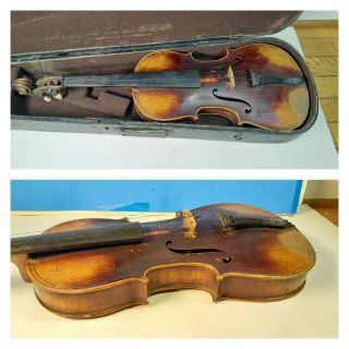 Vintage Giovan Paolo Maggini Violin Case Bow Brefica Made In Germany Antique