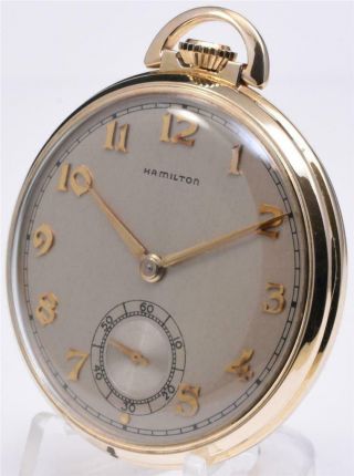 1948 Hamilton 917 Pocket Watch 10s 17 Jewel Adjusted 14k Gold Filled Case 2