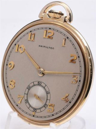 1948 Hamilton 917 Pocket Watch 10s 17 Jewel Adjusted 14k Gold Filled Case 3