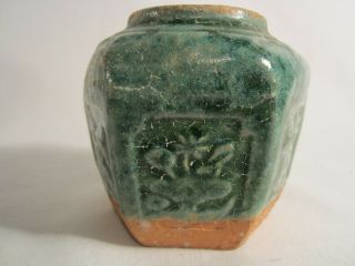 Vintage Chinese Shiwan Teal Green Glazed Hexagonal Earthenware Ginger Jar