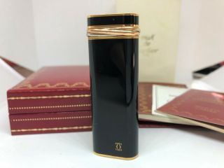 Auth Cartier Trinity 3 - Color Ring Black Enamel Composite Gold Trim Lighter