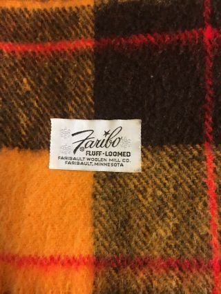 Vintage Faribo Plaid Wool Blanket Throw Faribault Woolen Mill Fluff Loomed 60x52