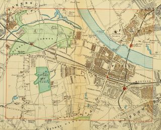 1891 Victorian Map Street Plan London Putney Barnes Common Fulham Palace