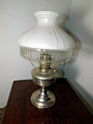 Vintage Aladdin Model 12 Nickel Brass Student Table Oil Lamp W Shade