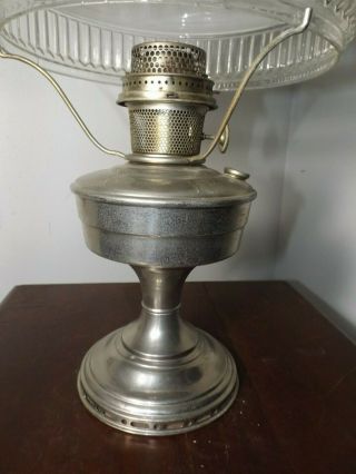 Vintage ALADDIN Model 12 NICKEL Brass Student Table Oil Lamp w Shade 2