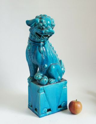 Fine Antique Chinese 19th Century Turquoise Glazed Biscuit Porcelain Dog Of Fo