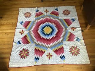 Mid 1800’s Star Of Bethlehem Antique Quilt 74 " Inches Square