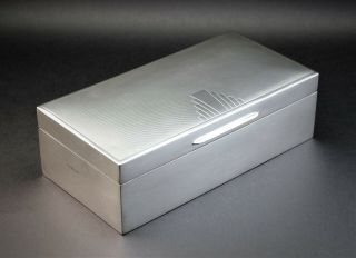 C1941 Stylish & Large Antique Art Deco Solid Sterling Silver Cigarette Cigar Box