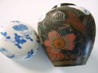 Very Rare Half Cloisonne Antique Chinese Ginger Jar Vase Pot Half Porcelain