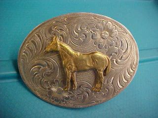 Vintage Western Horse Silver Gold Color Montana Silversmiths Cowboy Belt Buckle