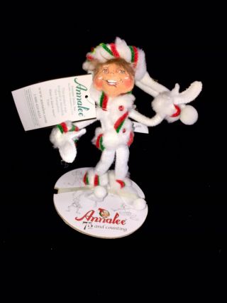 Tags 2008 Vintage Annalee Doll 5 " White Peppermint Twist Elf 75 Anniversary