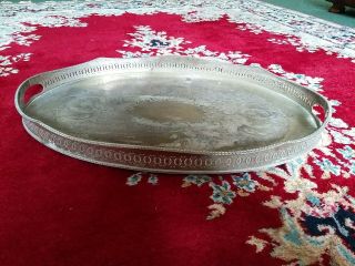 Vintage X Large Huge Copper Silver Plated Galleried Oval Drinks Tea Tray 24”