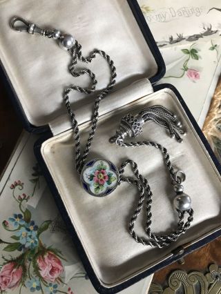Antique Victorian Sterling Silver Enamel Slide Charm /fob Albertina Bracelet