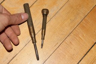 Vintage Brass Nested Flat Head Screwdriver Tool Set Pair Phillips