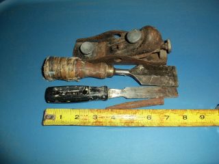 Vintage Stanley Tools Small Molding Wood Plane Good Chisel Punch Old