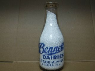 Vintage 1qt Bennett Dairies Milk Bottle,  Elmira Ny