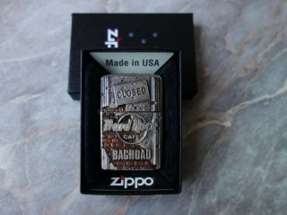 Vtg Very Rare 2003 Limited Edition Zippo Lighter Hard Rock Caffe Baghdad Closed