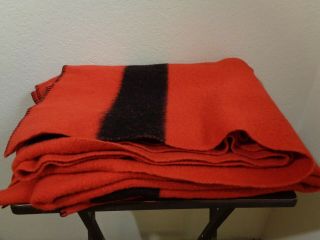 Vintage Red With Black Stripe Ends Log Cabin Country Wool Blanket