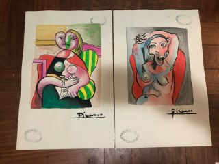Pablo Picasso Spanish Artist Watercolor Drawings On Paper Signed 9
