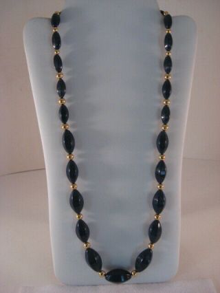 Vintage Napier Navy Blue & Gold Beads Necklace 28 " Long
