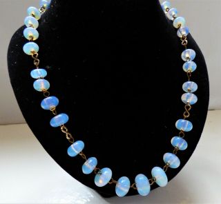 Antique Edwardian Moonstone Glass Necklace Glowing Beads Fiery Opal Colours