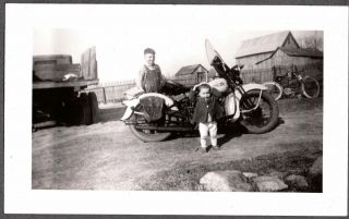 Vintage Photograph 1940 Indian Harley Davidson Motorcycle Bicycle Illinois Photo