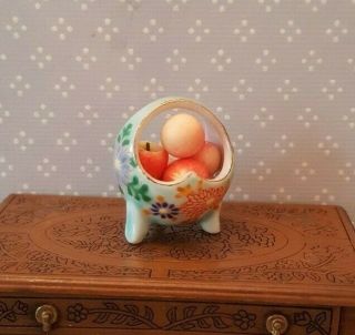 Dollhouse Miniature Vintage Hand Painted Japanese Porcelain Basket W/apples
