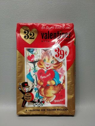 Vintage Valentines Cards Set Of 32 Lustre Brite Cat