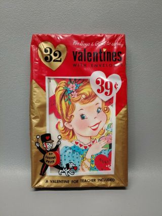 Vintage Valentines Cards Set Of 32 Lustre Brite Girl