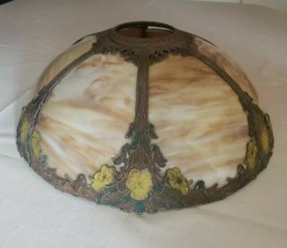 Vintage Antique Slag Glass Shade Table Lamp 6 Panel Ornate Brass