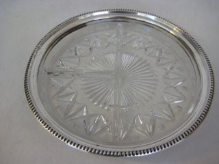 Vintage Sterling Silver Rim 3 Section Divided Glass Relish Dish,  8 " Dia X 1 " H