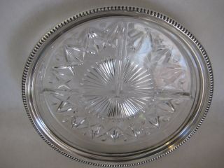 Vintage Sterling Silver Rim 3 Section Divided Glass Relish Dish,  8 