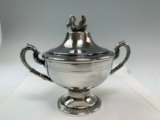 Fine Antique French 950 Sterling Silver Covered Sugar Bowl W/ Swan Finial