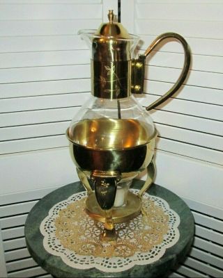 Vintage Gold/brass Plated & Glass Coffee/tea Pot Warmer Server Carafe Vgc