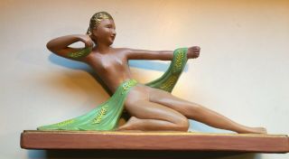 Wonderful Vtg Large Art Deco Nude Lady Plaster Figurine 13.  5 " L By 8.  5 " Archer