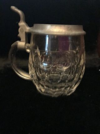 Rare Vintage Brauerei Sandler Dimple Glass Stein With Pewter Lid
