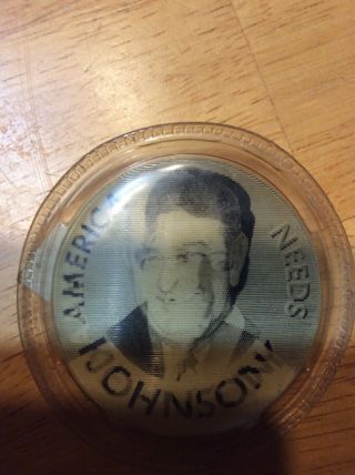 Vintage Hologram Jfk Kennedy Johnson Picture Campaign Pinback Button Pin Tab