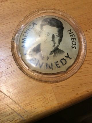 VINTAGE Hologram JFK KENNEDY JOHNSON PICTURE CAMPAIGN PINBACK BUTTON PIN TAB 2