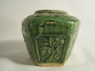 Vintage Chinese Shiwan Jade Green Glazed Hexagonal Earthenware Ginger Jar