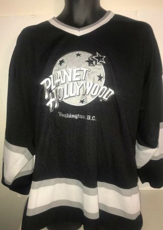 1991 Vintage Planet Hollywood Washington DC Hockey Jersey Men’s XL Black White 2