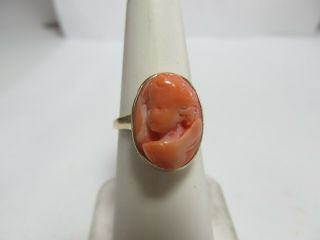 Antique 10k Solid Gold Ring With Hand Carved Cherub Coral Cameo