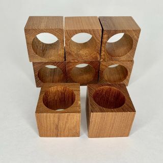Mid Century Modern Teak Square Napkin Rings Set Of 8 Mcm Modernist Vintage Wood
