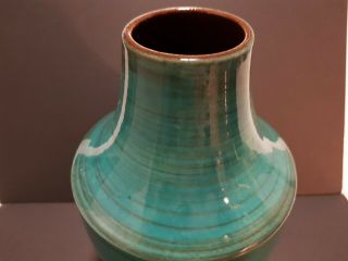 Vtg Mid Century Pottery Ceramic Vase 25cm Pot Blue Glaze West Germany Atomic Era