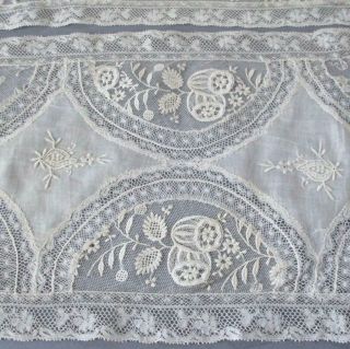 Vintage French Normandy Lace Centerpiece Doily Mat 14 " X 8 " Embroidered Flowers