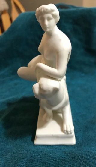Vintage white bisque porcelain nude lady Sitting On Lion 2