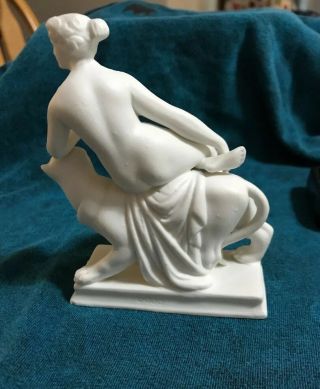 Vintage white bisque porcelain nude lady Sitting On Lion 3