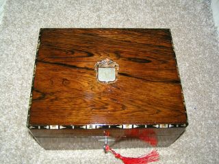 Antique Victorian Rosewood Jewellery/trinket Box With Tray & Lock & Key.